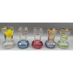 Set‎ Of 5 Vtg Bartlett Collins Glass Bud Vases Multicolor Gold Stripes